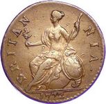 1772 British halfpenny value, George III, reverse A