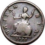 1775 British farthing value, George III, obverse 1