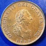 1799 British farthing value, George III, 4 berries to wreath