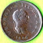 1806 UK halfpenny value, George III, 3 berries on olive branch