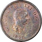 1806 UK halfpenny value, George III, no berries on olive branch