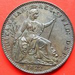 1822 UK farthing value, George IV, incuse midribs