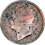 1828 UK half farthing value, George IV, helmet in to legend