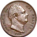 1834 UK farthing value, William IV, incuse line to saltire