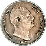 1835 UK farthing value, William IV, incuse line to saltire