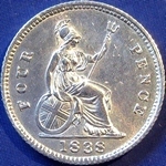 1838 UK fourpence (groat) value, Victoria, young head
