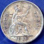 1838 UK fourpence (groat) value, Victoria, young head, 8 over sideways 8