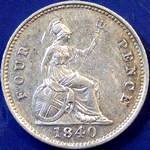 1840 UK fourpence (groat) value, Victoria, young head