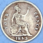 1843 UK fourpence (groat) value, Victoria, young head