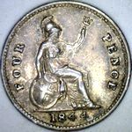 1844 UK fourpence (groat) value, Victoria, young head