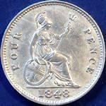 1848 UK fourpence (groat) value, Victoria, young head