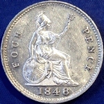 1848 UK fourpence (groat) value, Victoria, young head, 8 over 6