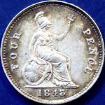 1848 UK fourpence (groat) value, Victoria, young head, 8 over 7