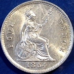 1854 UK fourpence (groat) value, Victoria, young head