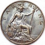 1918 UK farthing value, George V, darkened