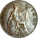 1920 UK halfpenny value, George V