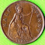 1925 UK halfpenny value, George V, modified effigy